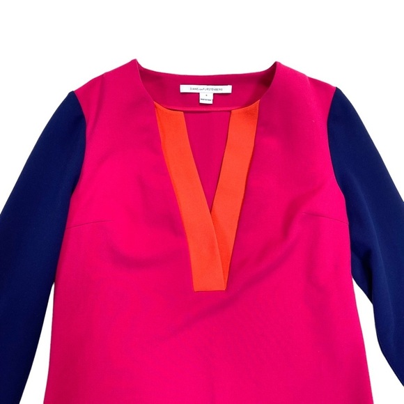DIANE von Furstenberg Millie Long Sleeve Color Shift Block Dress Pink Navy Sz 6 - Picture 4 of 10